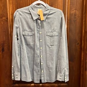 J. Crew Large Cotton Voile Chambray Blue Long-Sleeved Button-up Shirt